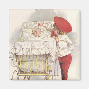 Imán Niños, niños y bebés victorianos de época en Pram