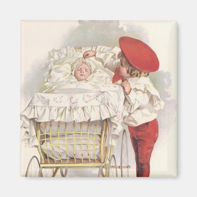 Imán Niños, niños y bebés victorianos de época en Pram (Frente)