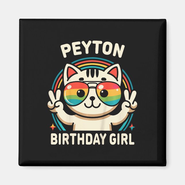 Imán Niños Nombre Peyton Chica de cumpleaños Gato (Frente)