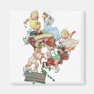 Imán Niños pequeños jugando con camiones de bomberos vi