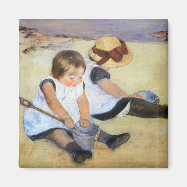Imán Niños pequeños jugando en la playa (Mary Cassatt) (Frente)