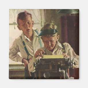 Imán Niños Periodistas de Periódico Antiguo, Escritor