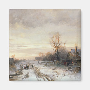 Imán Niños que juegan en un paisaje del invierno