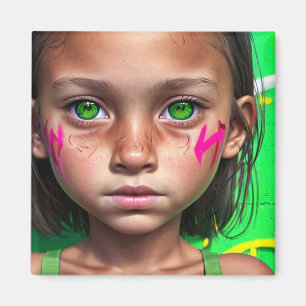 Imán Niños tribales Ojos verdes futuristas estoicos C