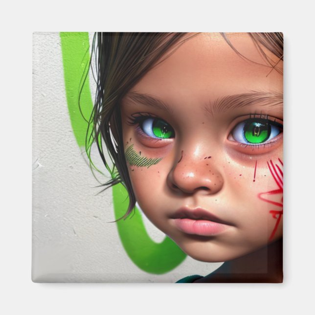 Imán Niños tribales | Pequeños ojos verdes Chicas futur (Frente)