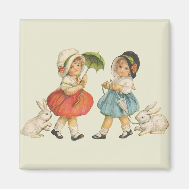 Imán Niños y conejos vintarios (Frente)