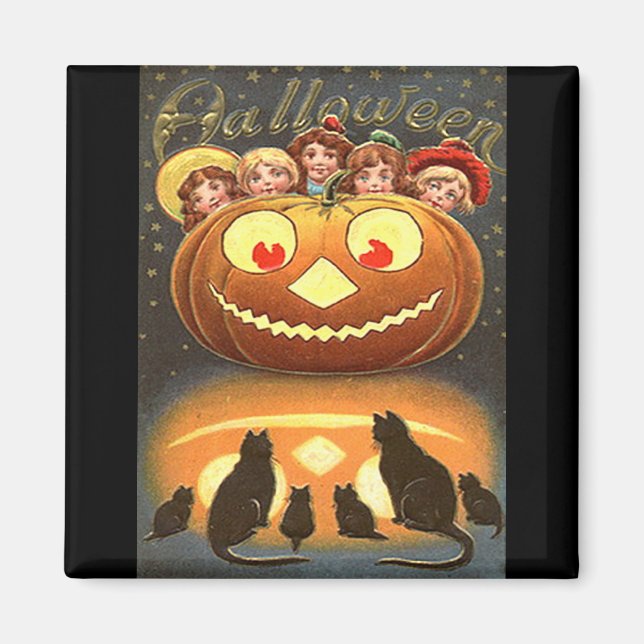 Imán Niños y gatos de Halloween de época (Frente)