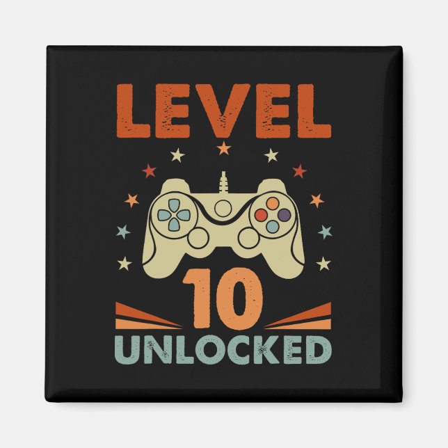 Imán Nivel 10 Video Gamer desbloqueado 10 cumpleaños 10 (Frente)