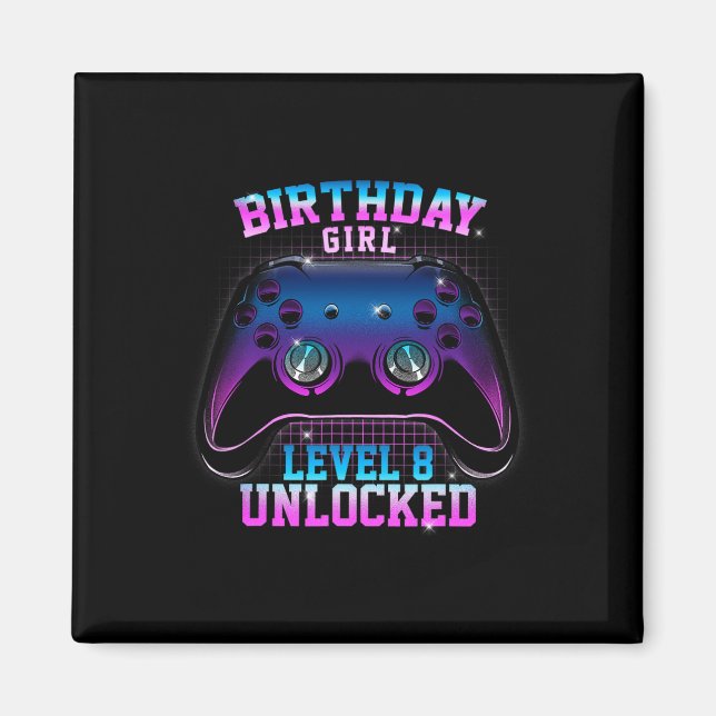Imán Nivel 8 Desbloqueado Videojuego Lindo Cumpleaños 8 (Frente)