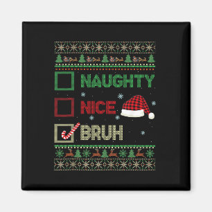Imán Niza traviesa Bruh Feo Sweater Red Plaid Xmas Chri