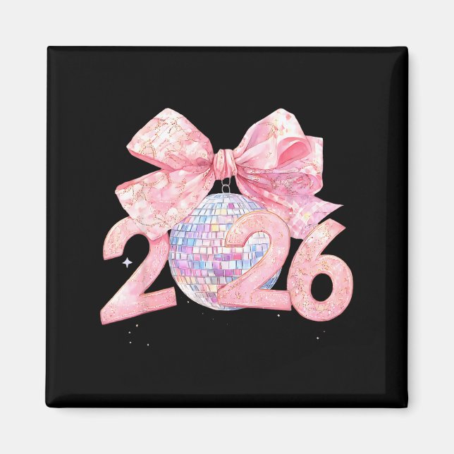 Imán Nk Bow Coquette Disco Ball Happy New Year 2026  (Frente)