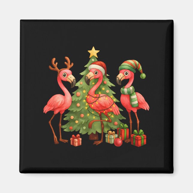 Imán Nk Christmas Flamingos _ Cute Holiday Tree &amp; D (Frente)