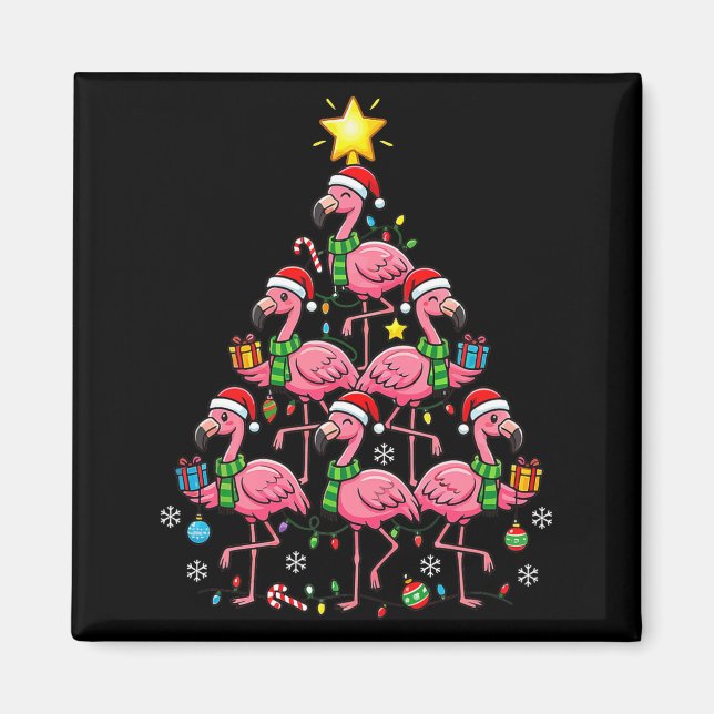 Imán Nk Flamingo Christmas Tree Santa Flamingo Holiday  (Frente)