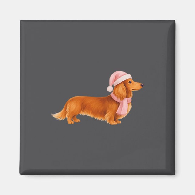 Imán Nk Santa Red Long Haired Dachshund Christmas  (Frente)