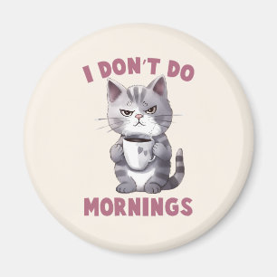 Imán No hago mañanas - Gato gris con café