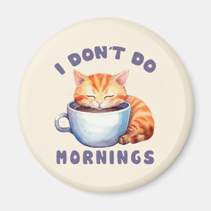 Imán No hago mañanas - un gato Naranja con café.