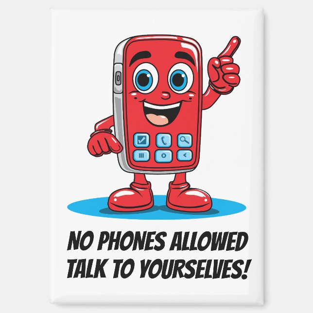 Imán No Phones Allowed Red Cartoon Magnet (Anverso)