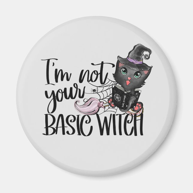 Imán No soy tu bruja básica - gato negro (Frente)