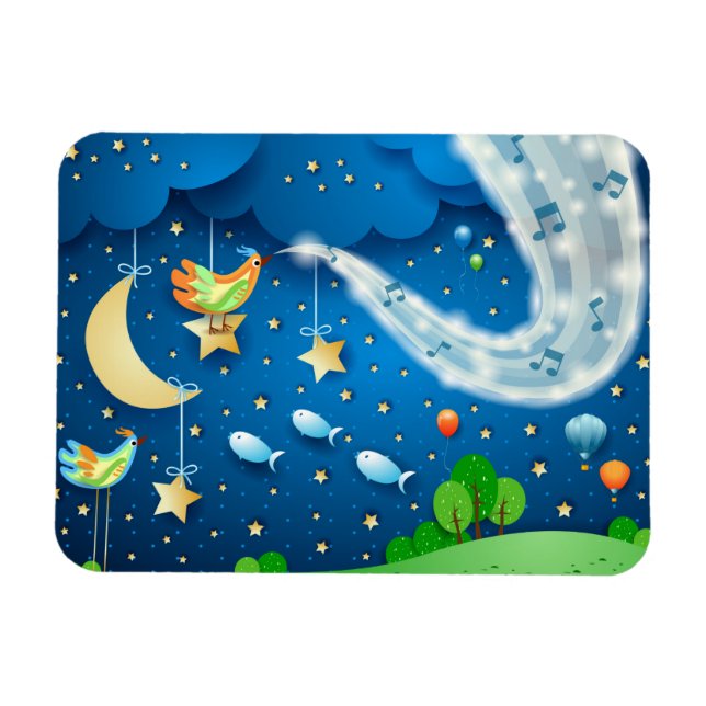 Imán Noche con música y pájaros (Horizontal)