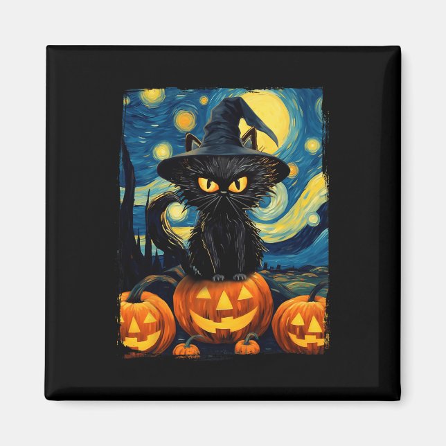 Imán Noche de Brujas Starry Van Gogh Retro Halloween Ca (Frente)