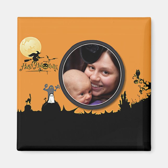 Imán Noche de Halloween en un resplandor Naranja agrega (Frente)