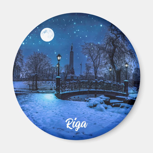 Imán Noche de invierno mágica con cielo estrellado y lu (Frente)