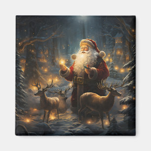 Imán Noche de Navidad de Santa en el Bosque Nevado