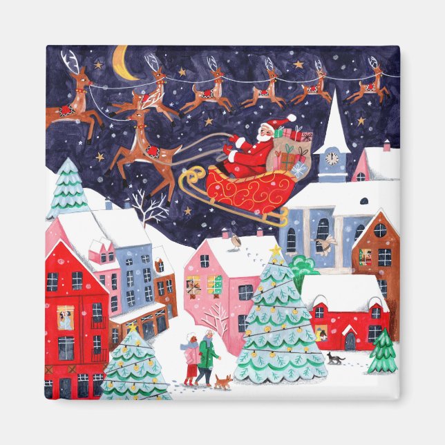 Imán Noche de Santa antes de Navidad Pueblo Nórdico (Frente)