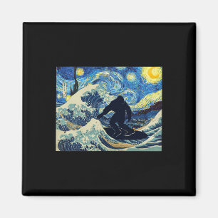 Imán Noche estrellada Bigfoot surfeando la gran ola fre