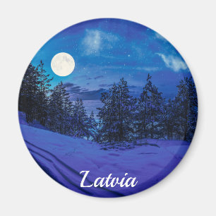 Imán Noche estrellada con luna llena en el bosque