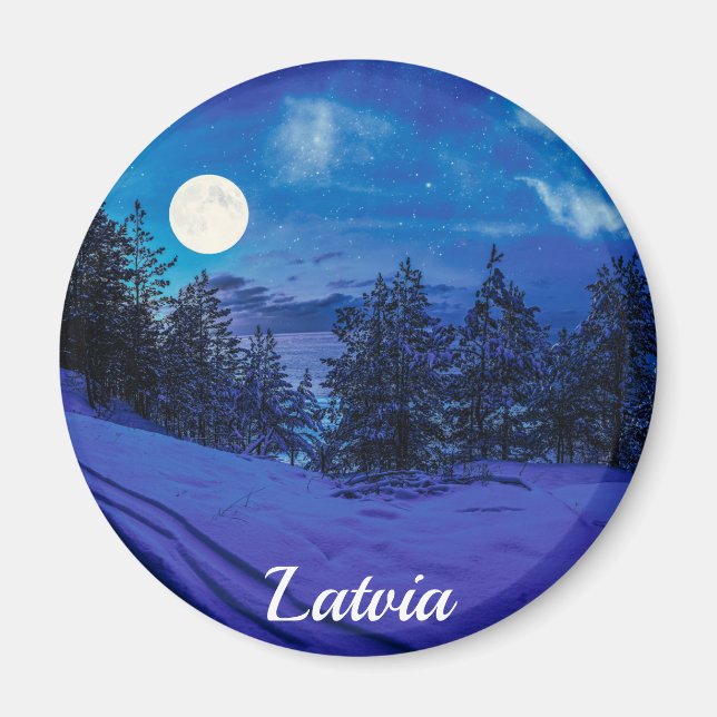 Imán Noche estrellada con luna llena en el bosque (Frente)