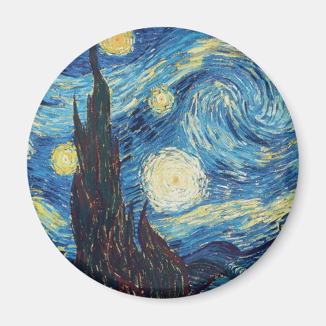 Imán Noche estrellada de Van Gogh Clásico Azul Obra Mae (Frente)