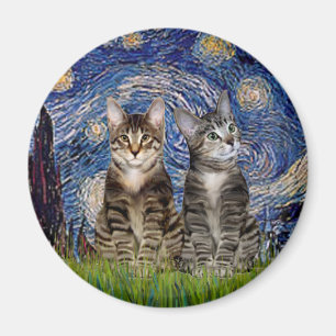Imán Noche estrellada - Dos gatos tigres atigrados