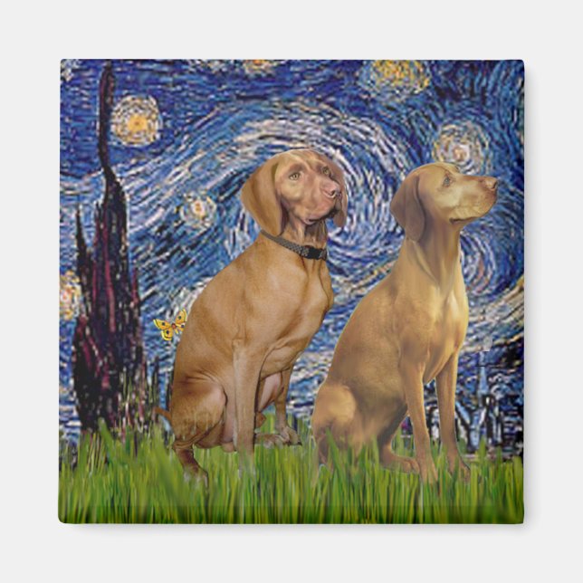 Imán Noche estrellada - Dos Vizslas (Frente)