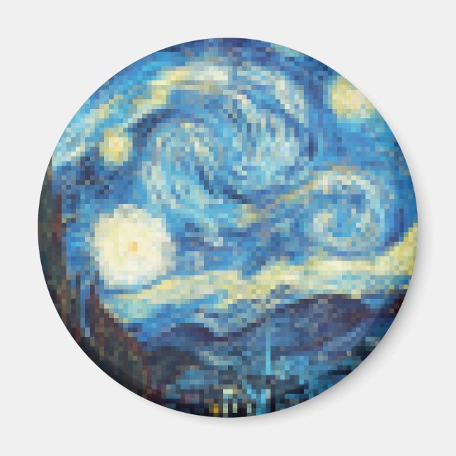 Imán Noche estrellada en Pixelado por Van Gogh (Frente)