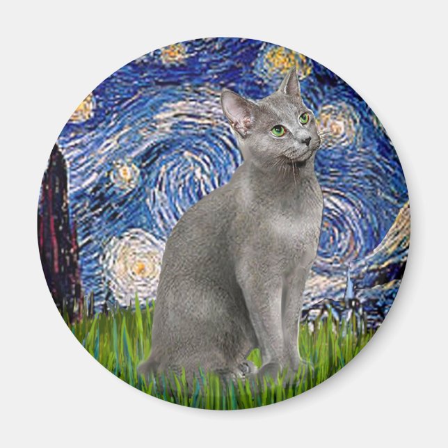 Imán Noche estrellada - gato azul ruso (Frente)