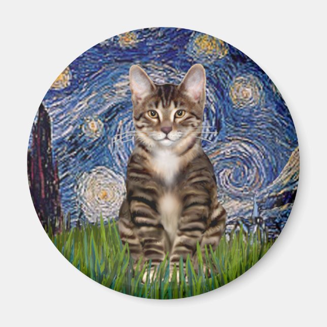 Imán Noche estrellada - gato tigre atigrado 30 (Frente)