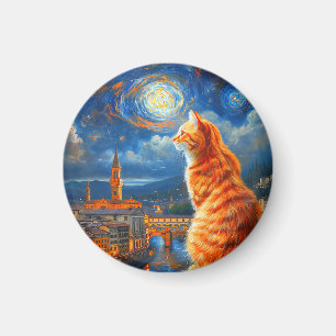 Imán Noche estrellada sobre Florencia Arte de gato pe