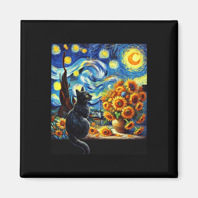 Imán Noche estrellada Vincent Van Gogh Sunflowers Cat L (Frente)