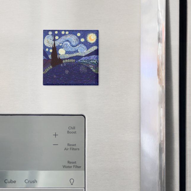 Imán Noche estrellada y lago estilo Vincent Van Gogh (In situ (nevera))