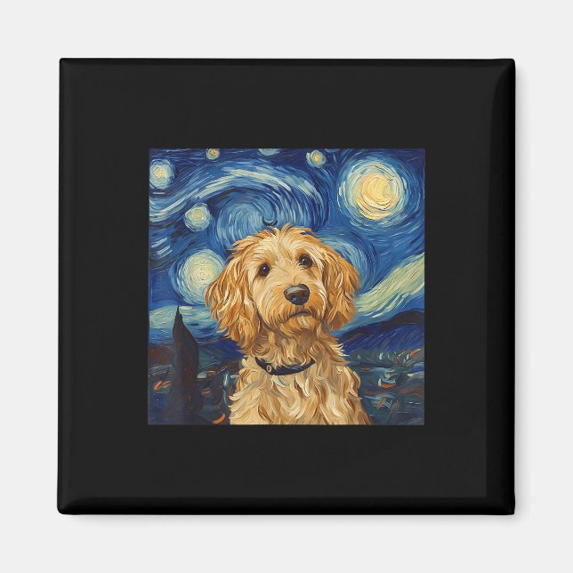 Imán Noche Goldendoodle Van Gogh Starry (Frente)