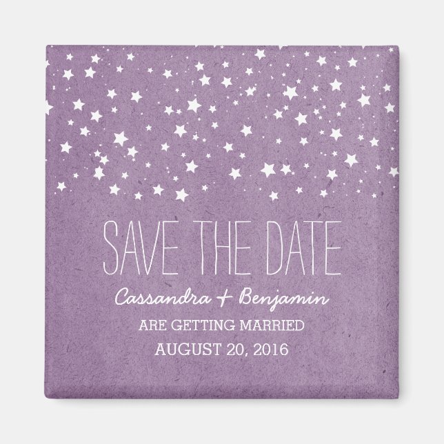 Imán Noche Purple Starry Save the Date Magnet (Frente)