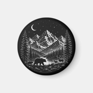 Imán Noche Salvaje en la Montaña Mística Estilo Linocut