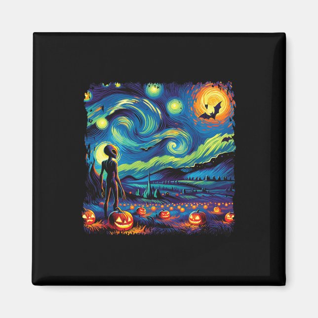 Imán Noche Van Gogh Starry Alien Halloween Fall Pum (Frente)