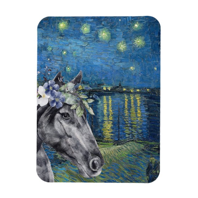 Imán Noche Van Gogh Starry y caballo negro (Vertical)