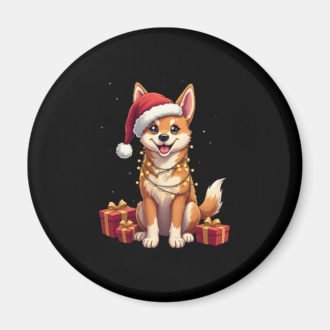 Imán Nochebuena divertida iluminando Santa Hat Tamaskan (Frente)