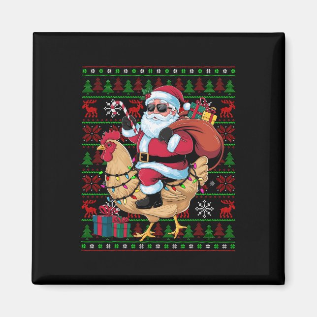 Imán Nochebuena fea luz divertida Santa Riding Pollo C (Frente)