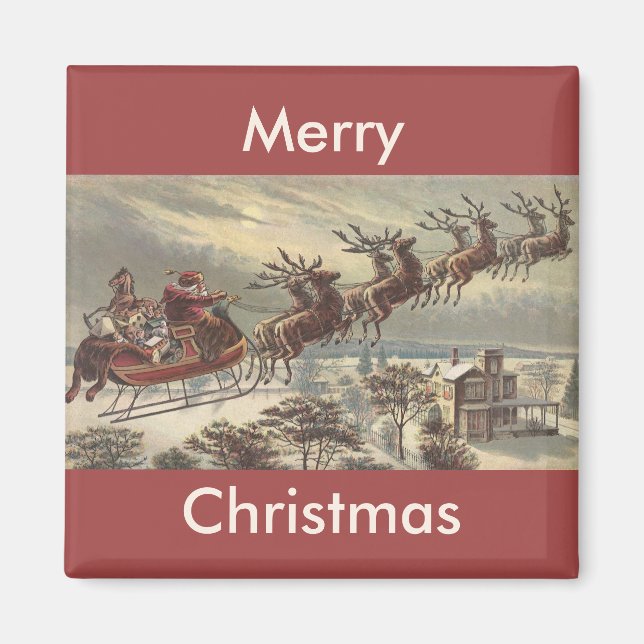 Imán Nochebuena Navideña Vintage Santa Claus Victoriano (Frente)
