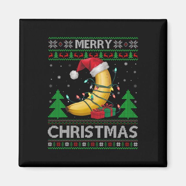 Imán Nochebuena, suéter, luces de Santa Banana Christ (Frente)