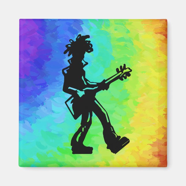Imán Noches de Boogie de Nueva York Guitarra Arcoíris (Frente)